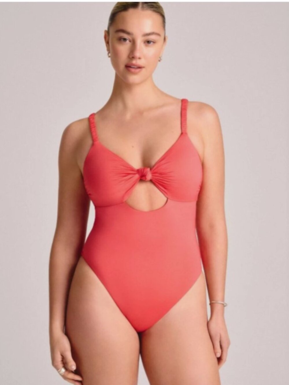 Vitamin A Women's Coral Red Knot Front Keyhole One-Piece Swimsuit Size Large
